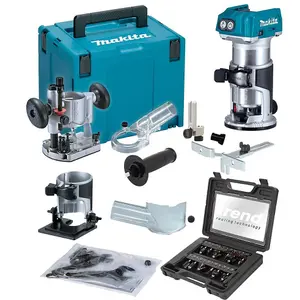 Makita DRT50ZJX2 18v Cordless Brushless Router Trimmer + Plunge Base + Trend Set