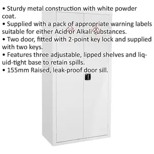 Durable Acid and Alkali Storage Cabinet - 900mm x 460mm x 1800mm with 2-Key Locking System