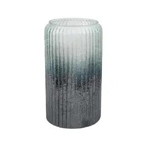 Verre Tall Frosted Ribbed Glass Atlantic Blue Vase H30Cm W20Cm