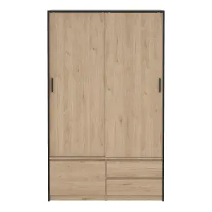 Line Wardrobe with 2 Sliding Doors 1 Small Door and 2 drawers in Jackson Hickory Oak