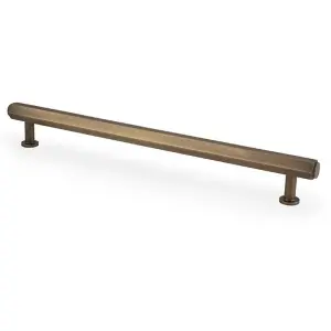 Industrial Hex T Bar Pull Handle - Antique Brass 224mm Centres Kitchen Cabinet