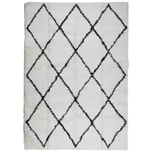 Shaggy Rug PAMPLONA High Pile Modern Cream and Black 120x170 cm