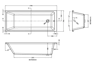 Square Thin Edge Single Ended Straight Shower Bath with Leg Set, 1700mm x 700mm