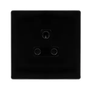 Matt Black Screwless Plate 1 Gang 5A Round Pin Socket - Black Trim - SE Home