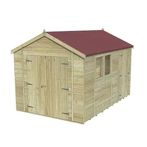 Forest Garden Timberdale 12x8 ft Apex Wooden 3 door Shed with floor (Base included) - Assembly service included