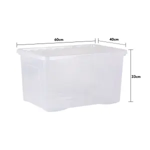 Wham Crystal 10 x 60L Plastic Storage Boxes with Lids. Large Size, Strong. Made in the UK Clear