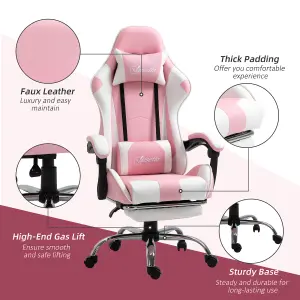 Vinsetto Racing Gaming Chair w/ Lumbar Support, Office Gamer Chair, Pink