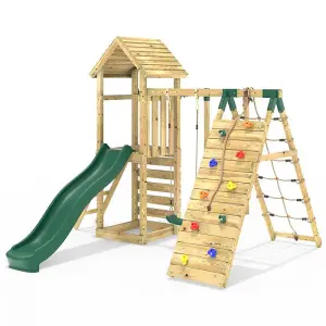 Rebo Wooden Climbing Frame with Swings, Slide, Up & over Climbing wall and Monkey Bars - Carpathian