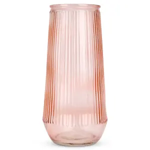 Red Ribbed Glass Flower Vase - 30cm