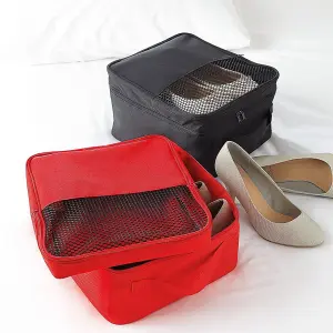 Black Shoe Packing Bag with Zipper, Mesh Window & Carry Handle - Footwear Organiser Holder Case for Travel - H26 x W28 x D16cm