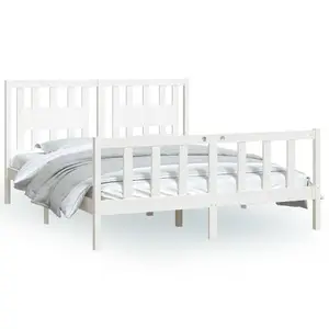 Berkfield Bed Frame with Headboard White Solid Wood Pine 160x200 cm