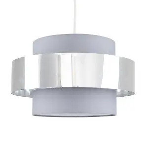 ValueLights Matildo Modern Grey and Chrome Cylinder Ceiling Pendant Light Shade