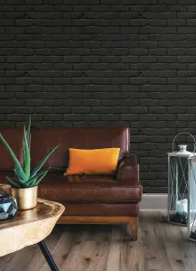 NuWallpaper NUS4842 Amsterdam Brick Peel & Stick Wallpaper, Black