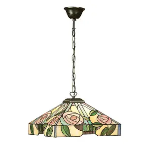 Luminosa Willow 1 Light Medium Ceiling Pendant Dark Bronze, Tiffany Style Glass, E27