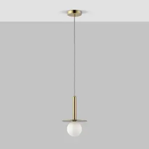 houseof All Brass Plate and Frosted Shade Opal Ball Pendant Ceiling Light - Gold