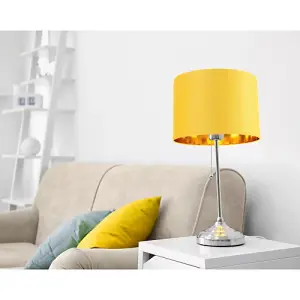 Contemporary Ochre Cotton 10 Table/Pendant Lamp Shade with Shiny Gold Inner