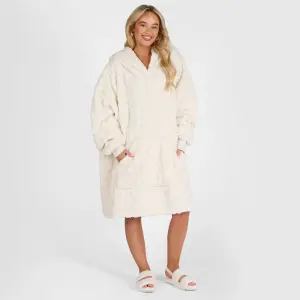 Cable Knit Hoodie Blanket Fleece Wearable Throw Warm Giant Plush Soft, Cream