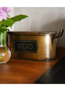 Rozi Gold Bread Bin With Wooden Lid