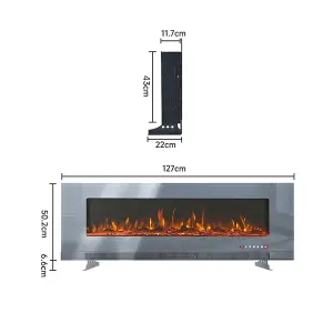 Grey Electric Fire Fireplace Wall Mounted or Inset 12 Flame Colors Remote Control with Freestanding Legs 50 Inch