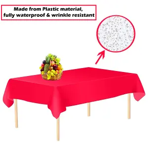 Red Plastic Table Cover, Disposable Wipe Clean Waterproof Tablecloth - 54"x108"