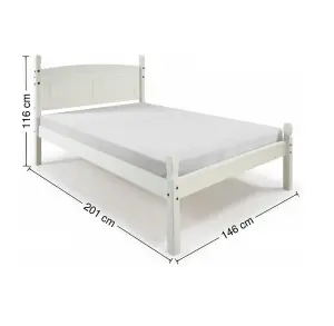 Corona White 4ft6 Double Low End Bed Frame Solid Pine with Mexican Styling