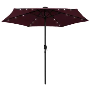 Berkfield Parasol with LED Lights and Aluminium Pole 270 cm Bordeaux Red