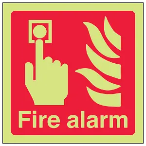 Fire Equipment Safety Sign - Fire Alarm - Glow in Dark 100x100mm (x3)