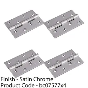 4 PACK - PAIR Double Steel Washered Butt Hinge - 102 x 67 x 4mm Satin Chrome Door Fixing