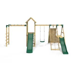 Rebo Wooden Climbing Frame with Swings, 2 Slides, Up & over Climbing wall and Monkey Bars - Brecon