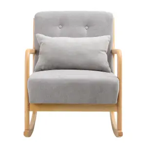 Grey Linen Upholstered Wood Framed Recliner Armchair Home Ergonomic Chair Sofa Chair Rocking Chair