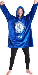 Chelsea FC Oversized Hoodie Blanket For Men, Football Gifts For Men (Blue)