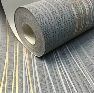 Charcoal Grey Metallic Gold Stripe Textured Vinyl Wallpaper