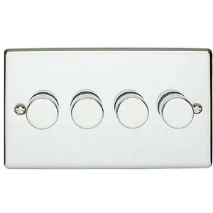 2 PACK 4 Gang 400W 2 Way Rotary Dimmer Switch CHROME Light Dimming Plate