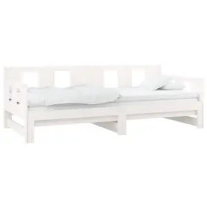 Berkfield Pull-out Day Bed White Solid Wood Pine 2x(90x200) cm