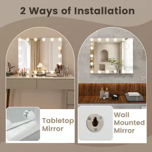 Costway Hollywood Vanity Makeup Mirror w/ Dimmable LED Lights Tabletop & Wall Mounted 65 x 52 cm