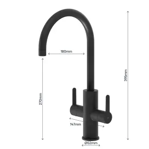 GoodHome Zanthe Black Graphite effect Kitchen Twin lever Tap