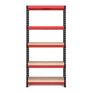 RB BOSS Garage Shelving Units FastLok 5 Shelf MDF Red & Black Powder Coated Steel (H)1800mm (W)900mm (D)450mm