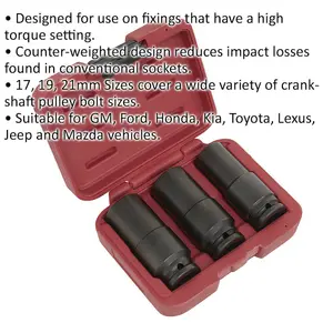 3 PACK - 17mm 19mm 21mm Counter Weighted Impact Socket Set - 1/2" Square Drive