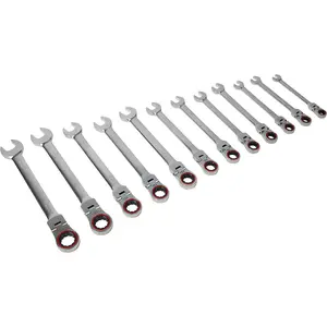 12-Piece Flexible Head Ratchet Spanner Set - Metric 12 Point Moving Socket Tools