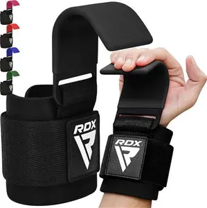 RDX Weight Lifting Hooks Straps Pair, 8mm Neoprene Padded Wrist Wrap Support Non Slip Rubber Coated Grip Deadlift Powerlifting Chin Pull Up Exercise