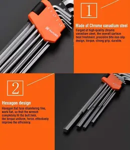 HARDEN 540605, hex keys set 9 pcs, allen keys, strong CrV steel, 1.5-10mm