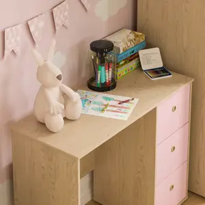 Junior Vida Neptune Pink & Oak 3 Drawer Desk Children Kids Furniture