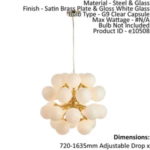 Ceiling Pendant Light Satin Brass Plate & Gloss White Glass 28 x 18W G9