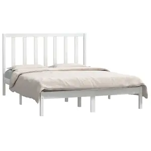 Berkfield Bed Frame White Solid Wood Pine 140x190 cm