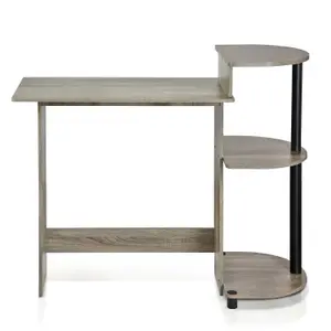 Furinno Compact Computer Desk with Shelves, French Oak Grey/Black