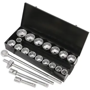 21pc PREMIUM Deep Socket & Ratchet Handle Set - 1" Square Drive 6 Point Metric