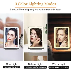 USB Rechargeable Portable LED Makeup Mirror Dimmable 3 Colour Touch Sensor