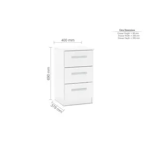 Marquitta 3 Drawer Bedside Table White