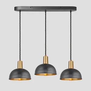 Industville Sleek Dome 3 Wire Oval Cluster Lights, 8 inch, Pewter & Brass, Brass holder