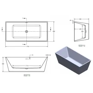 Premium Bath 1700 x 800mm Freestanding Square Style Bath